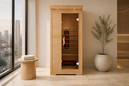 Personal Oasis Luxe 1-person infrared sauna in modern apartment